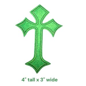 Green Gothic Catholic Cross CH Iron On Patch Chrome